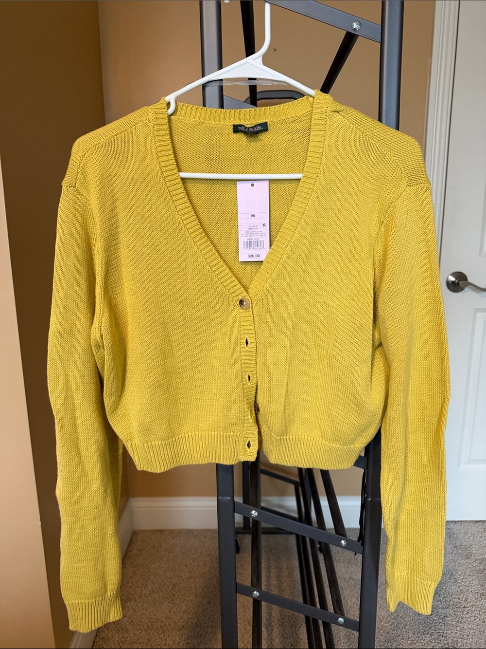 wild fable Mustard Cropped V-Neck Button Cardigan